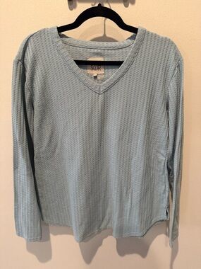 Chaser Light Blue V-Neck Waffle Knit Long Sleeve Top, Women’s Small